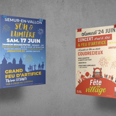 Affiches + flyers des fêtes de Semur-en-Vallon et Coudrecieux